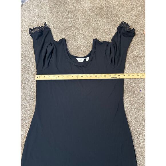 J. Jill maxi dress black slinky 3/4 sleeve lettuce trim lace arms stretch SZ LG - Picture 7 of 9